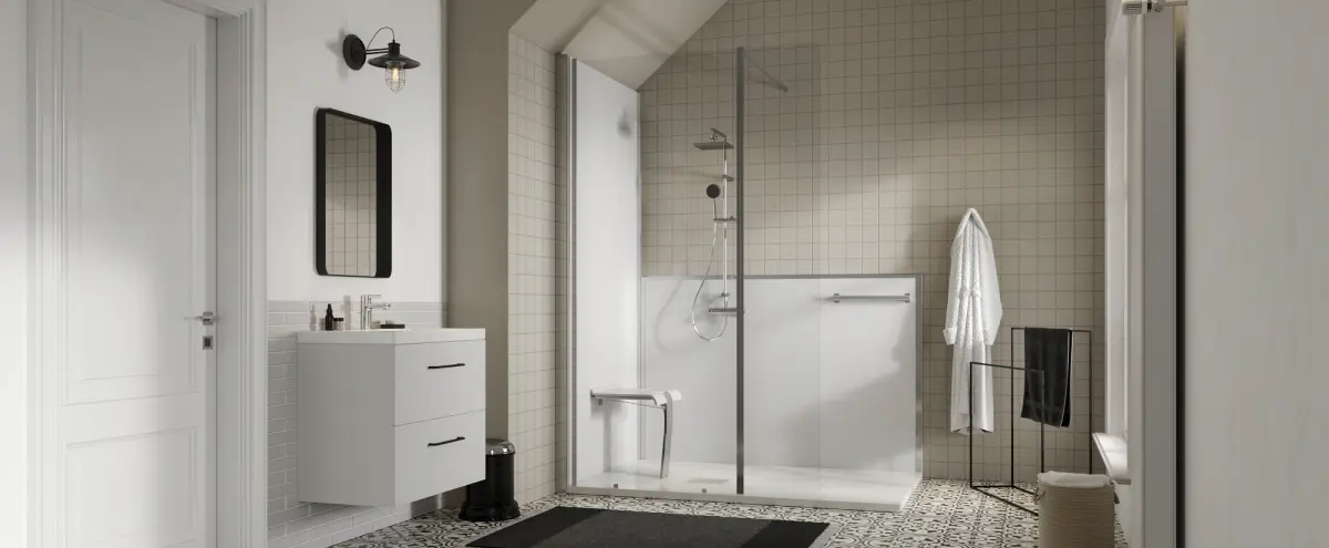 Douche senior avec siege et barre d appui